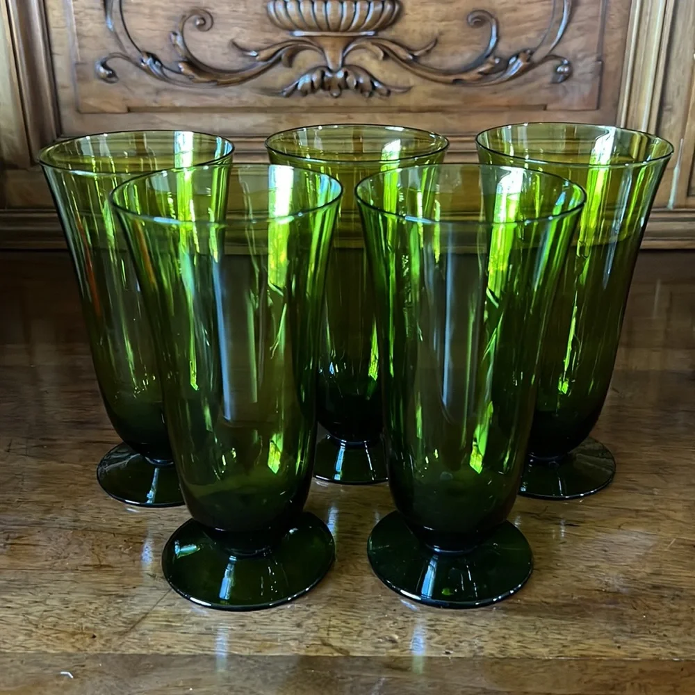 Pilsner Mid-Century Green Goblets / Tumblers 5 Total - Picture 8 of 12